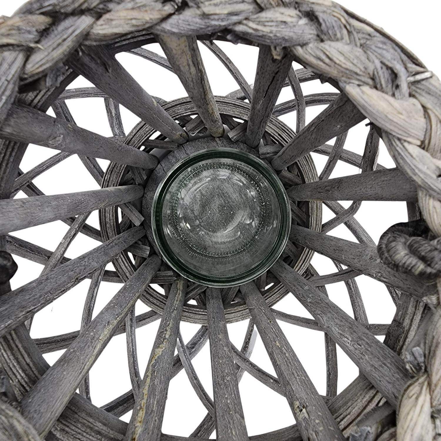 Candelabro Porta Vela Mimbre Rustico Gris Terraza Decoracion - Fliperex