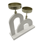 Candelabro Porta Vela Doble De Madera Blanco Con Dorado - Fliperex
