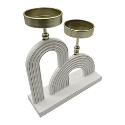 Candelabro Porta Vela Doble De Madera Blanco Con Dorado - Fliperex