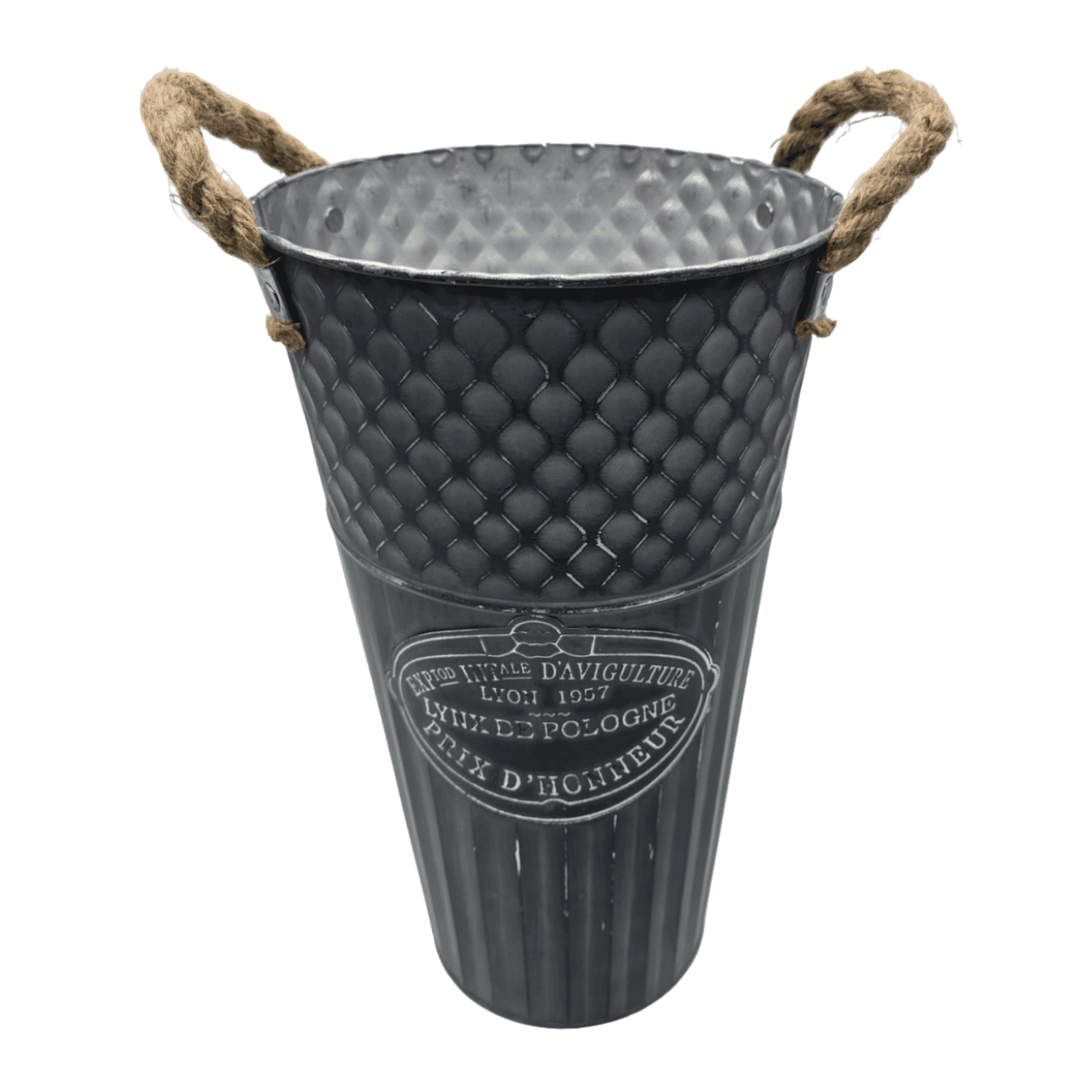 Macetero Balde Metalico Decorativo Vintage Desgastado Gris S - Fliperex