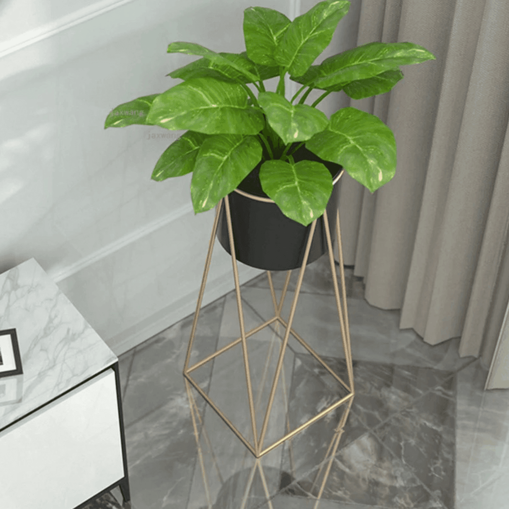 Porta Macetero Pedestal Maceta Plantas Negro Dorado - Fliperex