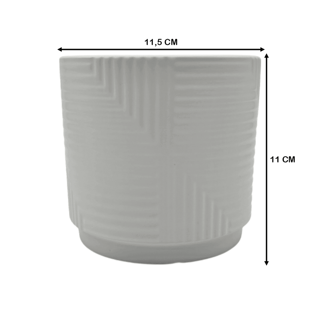 Macetero Maceta De Ceramica Blanco Con Linea Cuadrada S - Fliperex