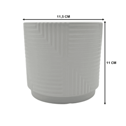 Macetero Maceta De Ceramica Blanco Con Linea Cuadrada S - Fliperex