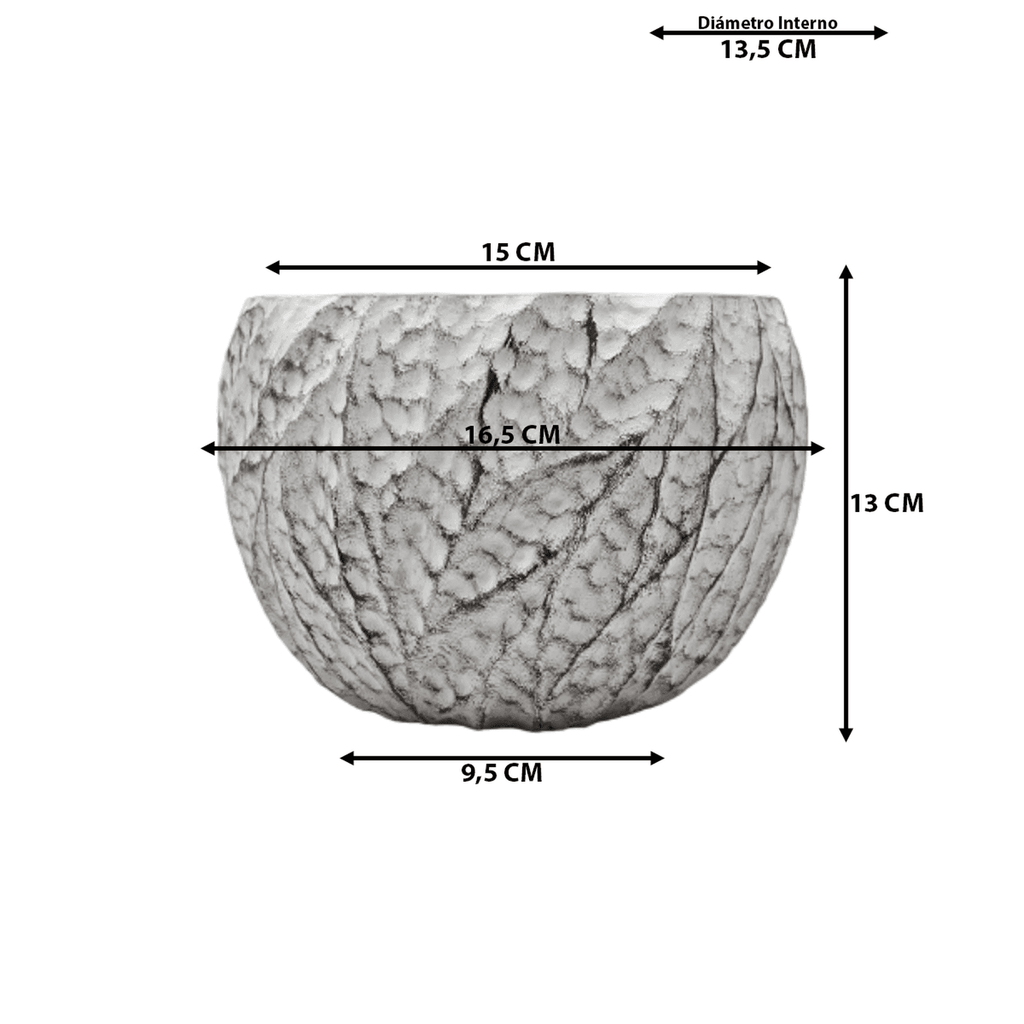 Macetero Maceta Acabado Cemento Relieve Hojas Blanco M - Fliperex