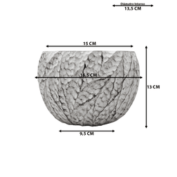 Macetero Maceta Acabado Cemento Relieve Hojas Blanco M - Fliperex