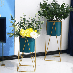 Porta Macetero Pedestal Maceta Plantas Verde Dorado - Fliperex