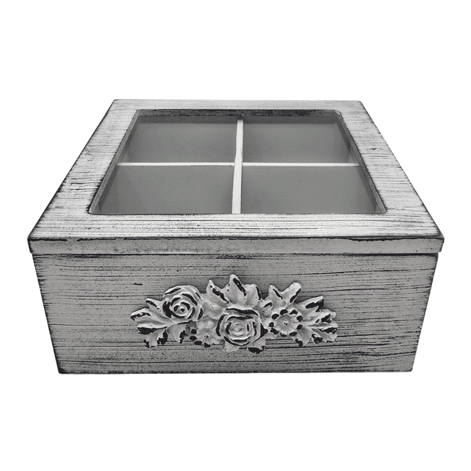 Caja De Te Porta Te Caja Para El Te Gris 4 Divisiones - Fliperex