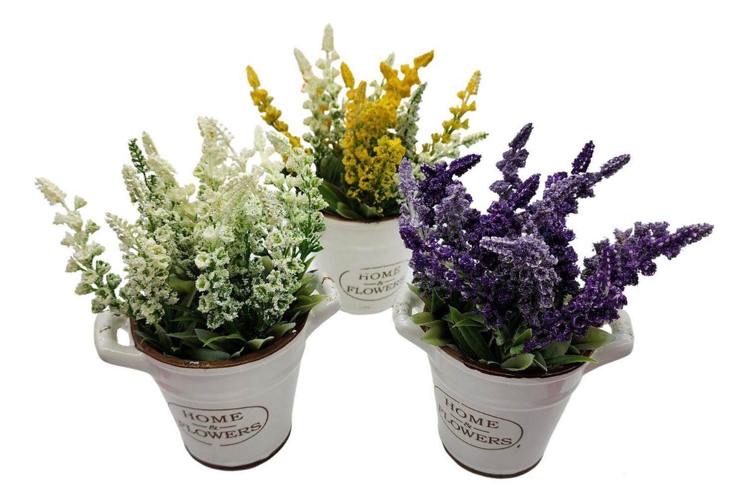 Planta Artificial Macetero Cerámica Home And Flower Amarillo - Fliperex