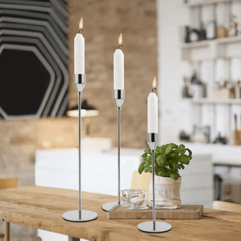 Set 3 Candelabros Porta Velas Plateado Decora Centro De Mesa - Fliperex