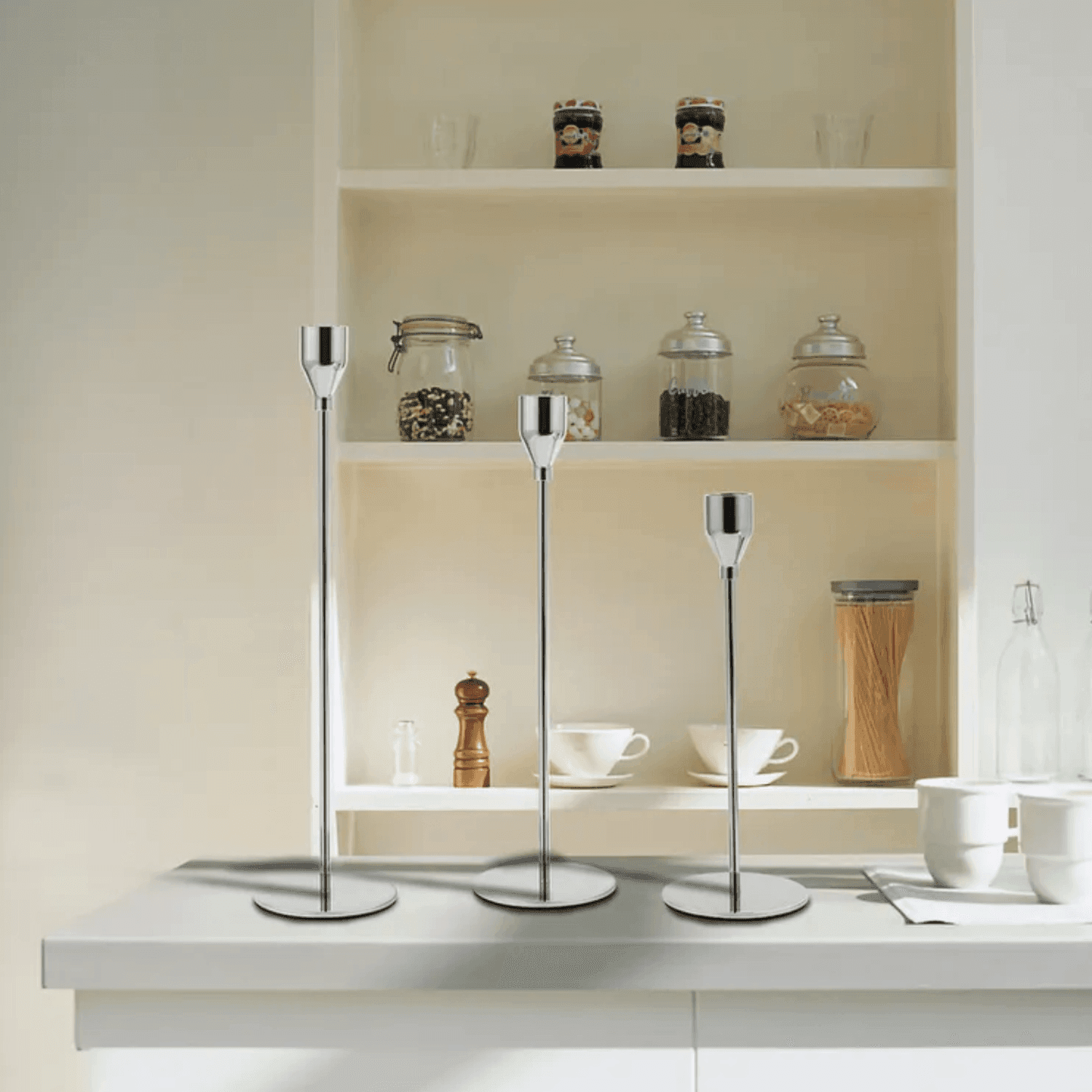 Set 3 Candelabros Porta Velas Plateado Decora Centro De Mesa - Fliperex