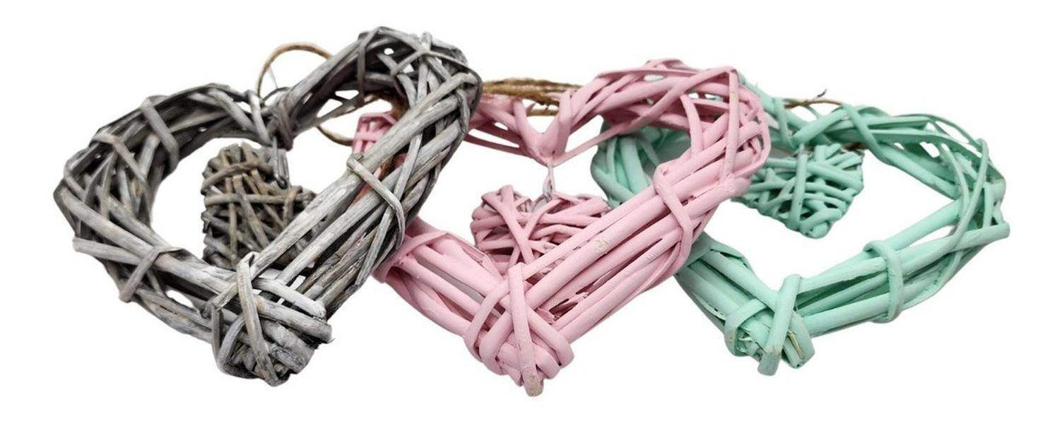 Decoración Colgante De Mimbre Corazón Color Rosado - Fliperex