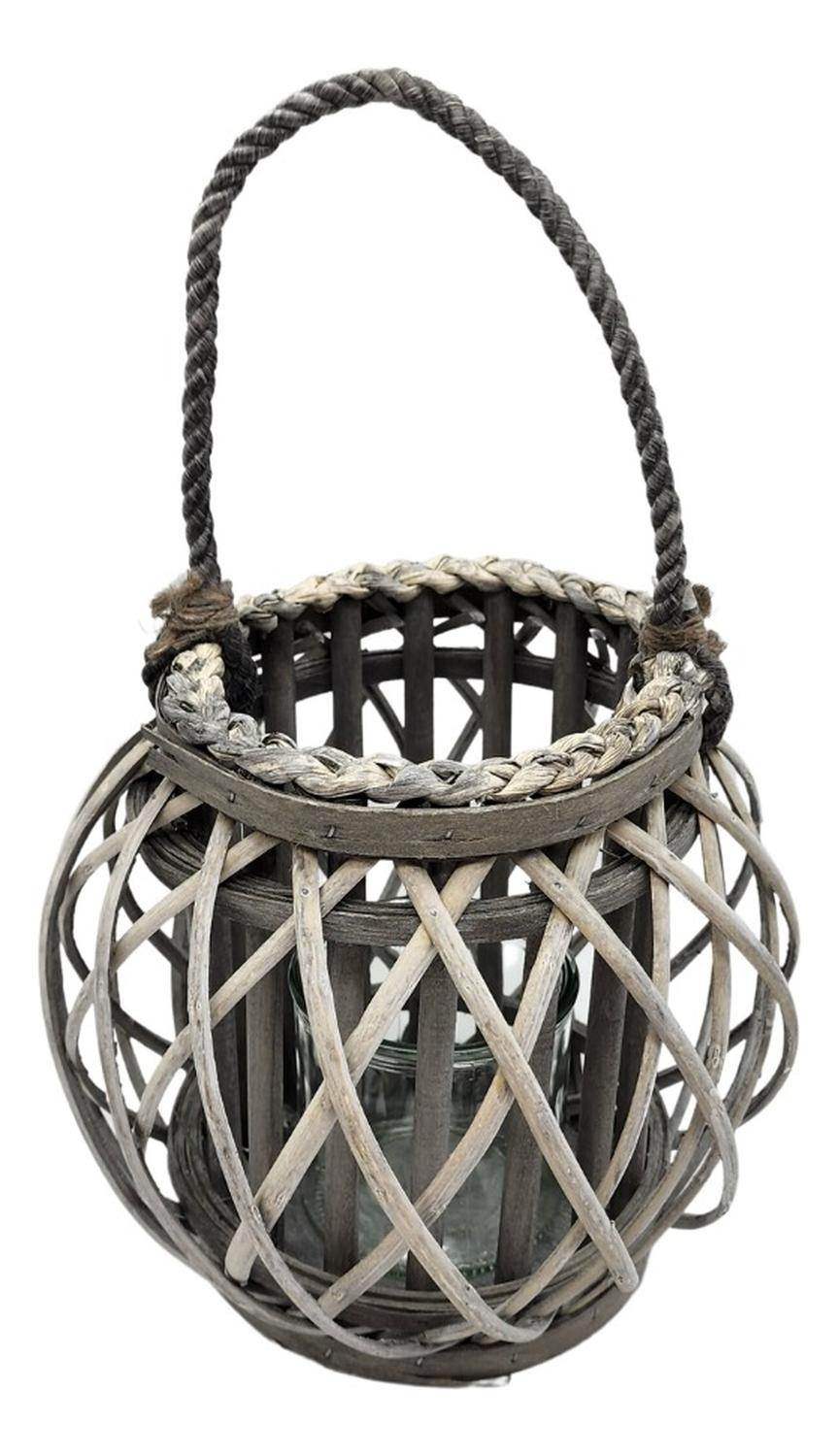 Candelabro Porta Vela Mimbre Rustico Gris Redondo Terraza - Fliperex