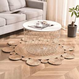 Alfombra Redonda De Yute Borde Circulos Intercalado Natural - Fliperex