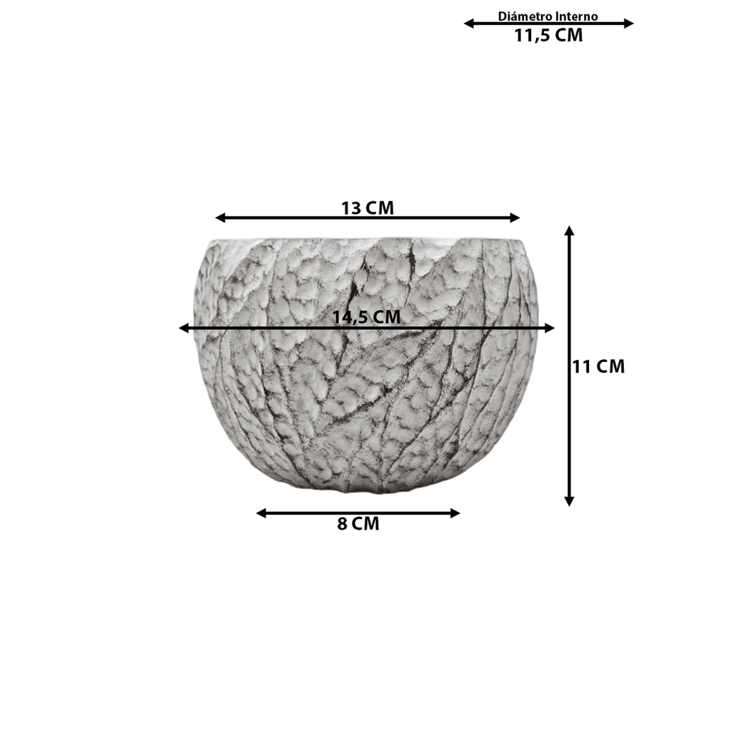 Macetero Maceta Acabado Cemento Relieve Hojas Blanco S - Fliperex