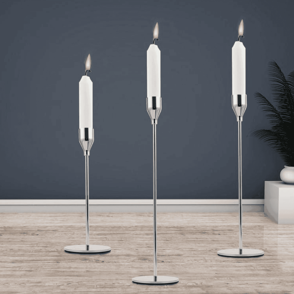 Set 3 Candelabros Porta Velas Plateado Decora Centro De Mesa - Fliperex