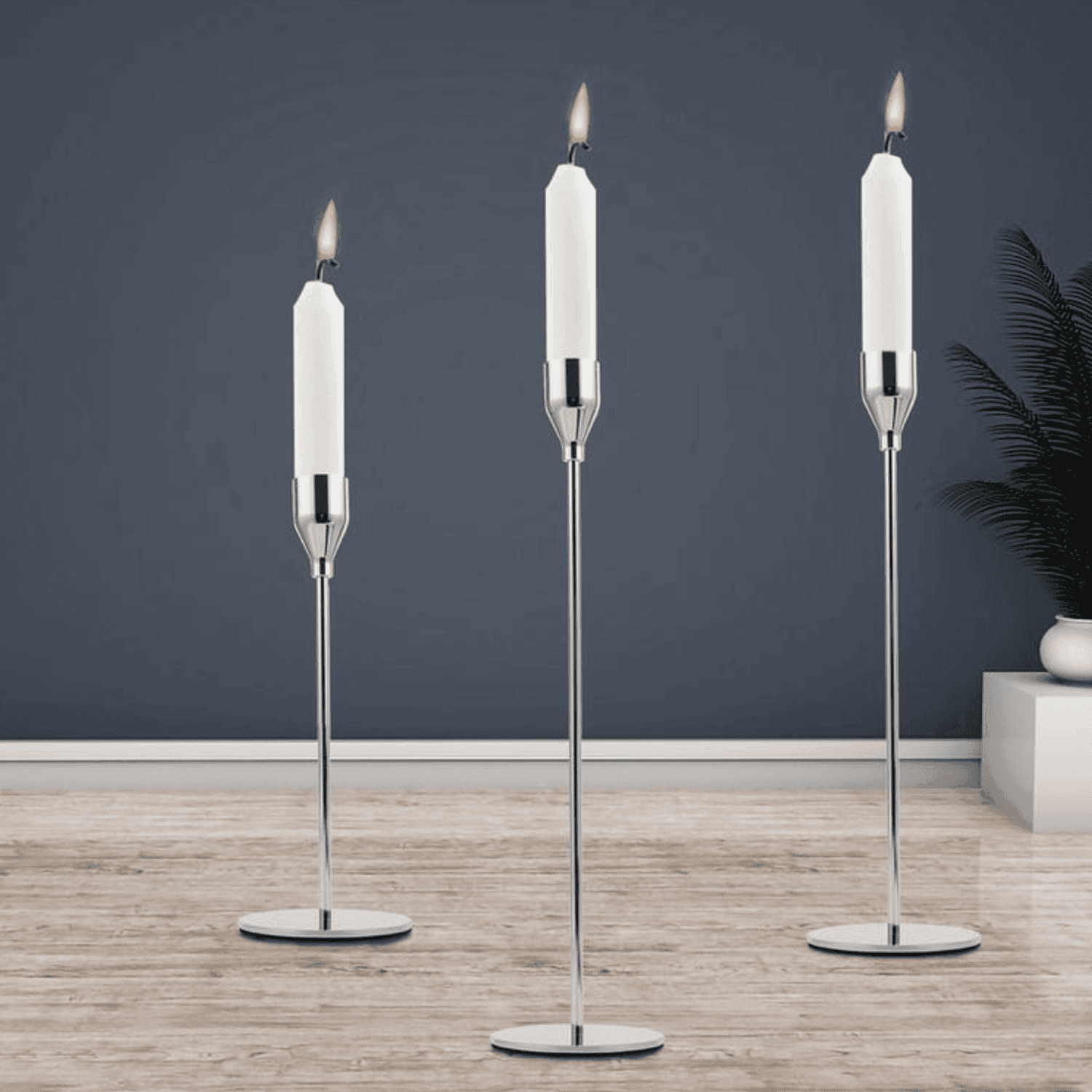 Set 3 Candelabros Porta Velas Plateado Decora Centro De Mesa - Fliperex