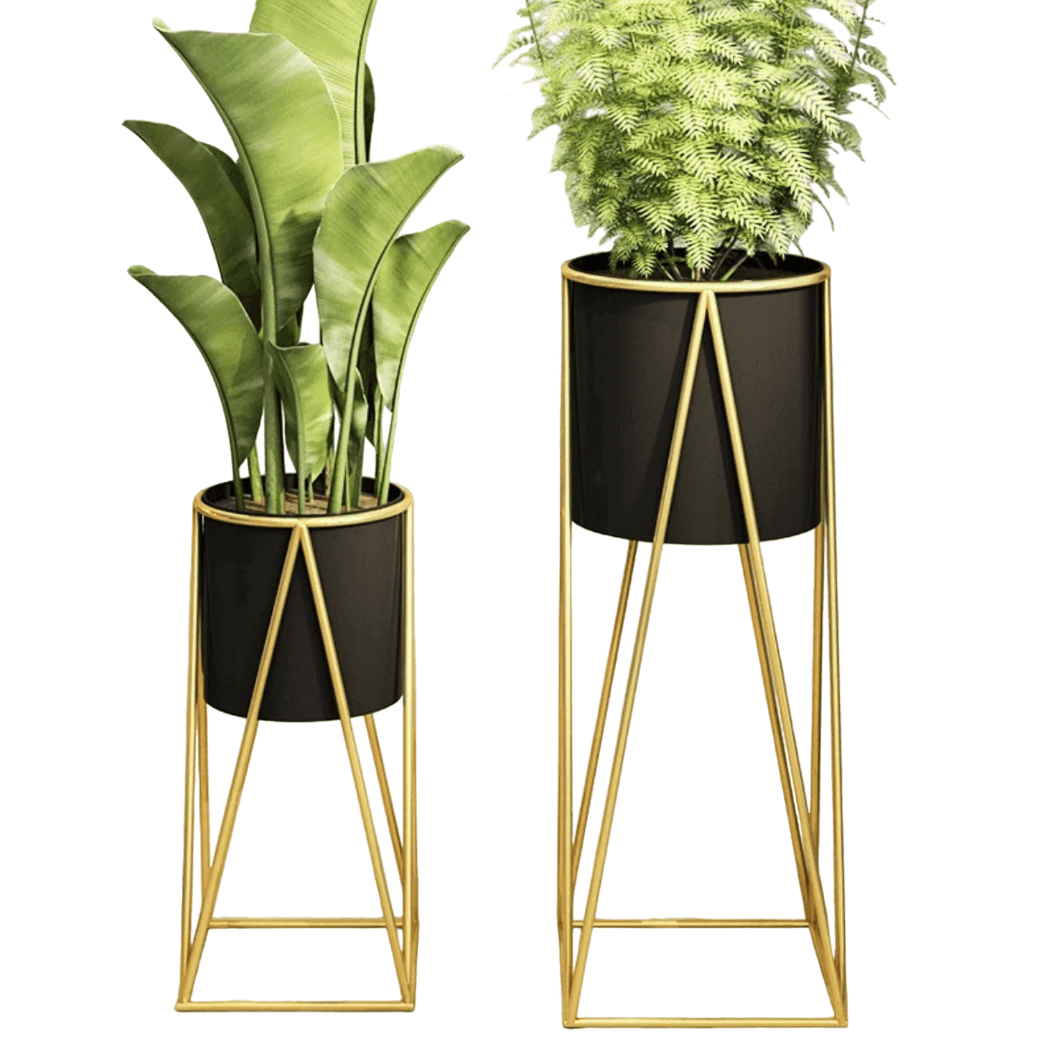 Set 2 Porta Maceteros Pedestal Maceta Plantas Negro Dorados - Fliperex