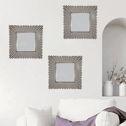 Set 3 Marcos De Espejos Cuadrados Blancos Lineas Doradas - Fliperex