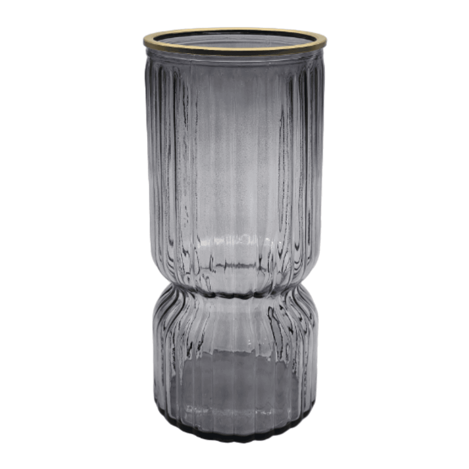 Florero Decorativo De Vidrio Con Diseño Borde Dorado Gris - Fliperex