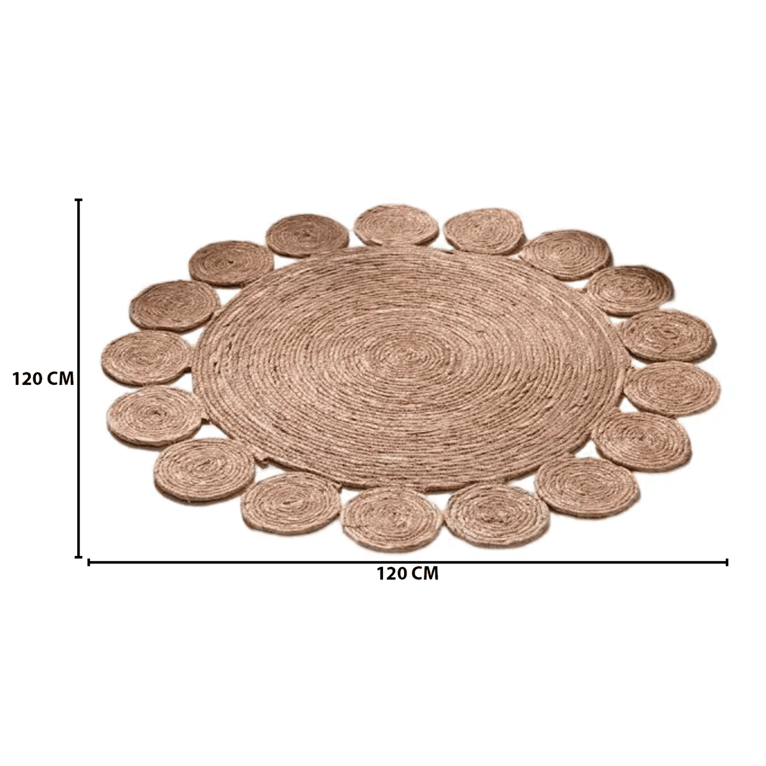 Alfombra Redonda De Yute Borde De Circulos Color Natural - Fliperex