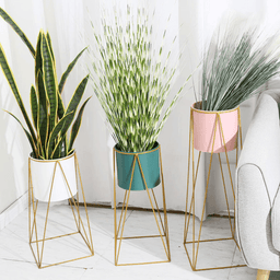 Set 2 Porta Maceteros Pedestal Igual Tamaño Blanco Dorados - Fliperex