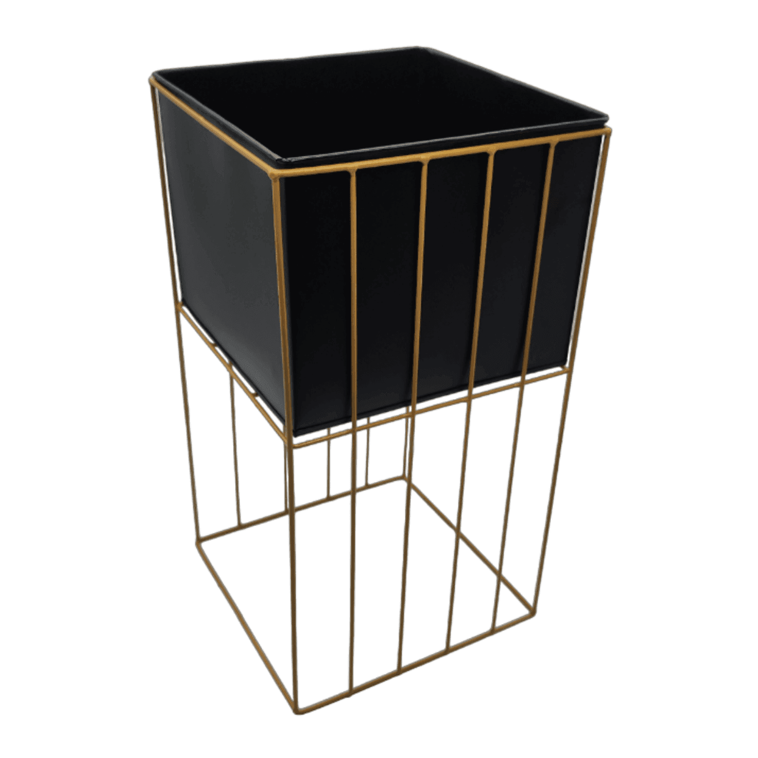 Set 2 Porta Macetero Pedestal Maceta Plantas Negro Dorado - Fliperex