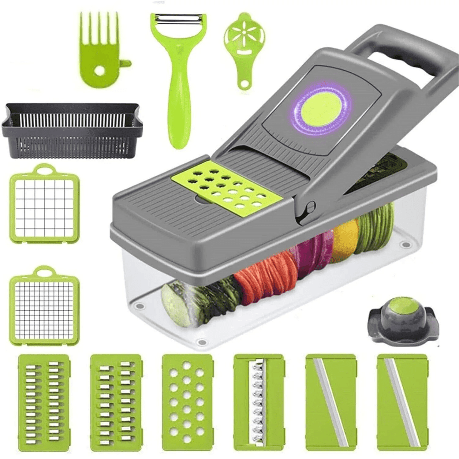 Set Picador Cortador De Verduras y Frutas 14 En 1 Rallador - Fliperex