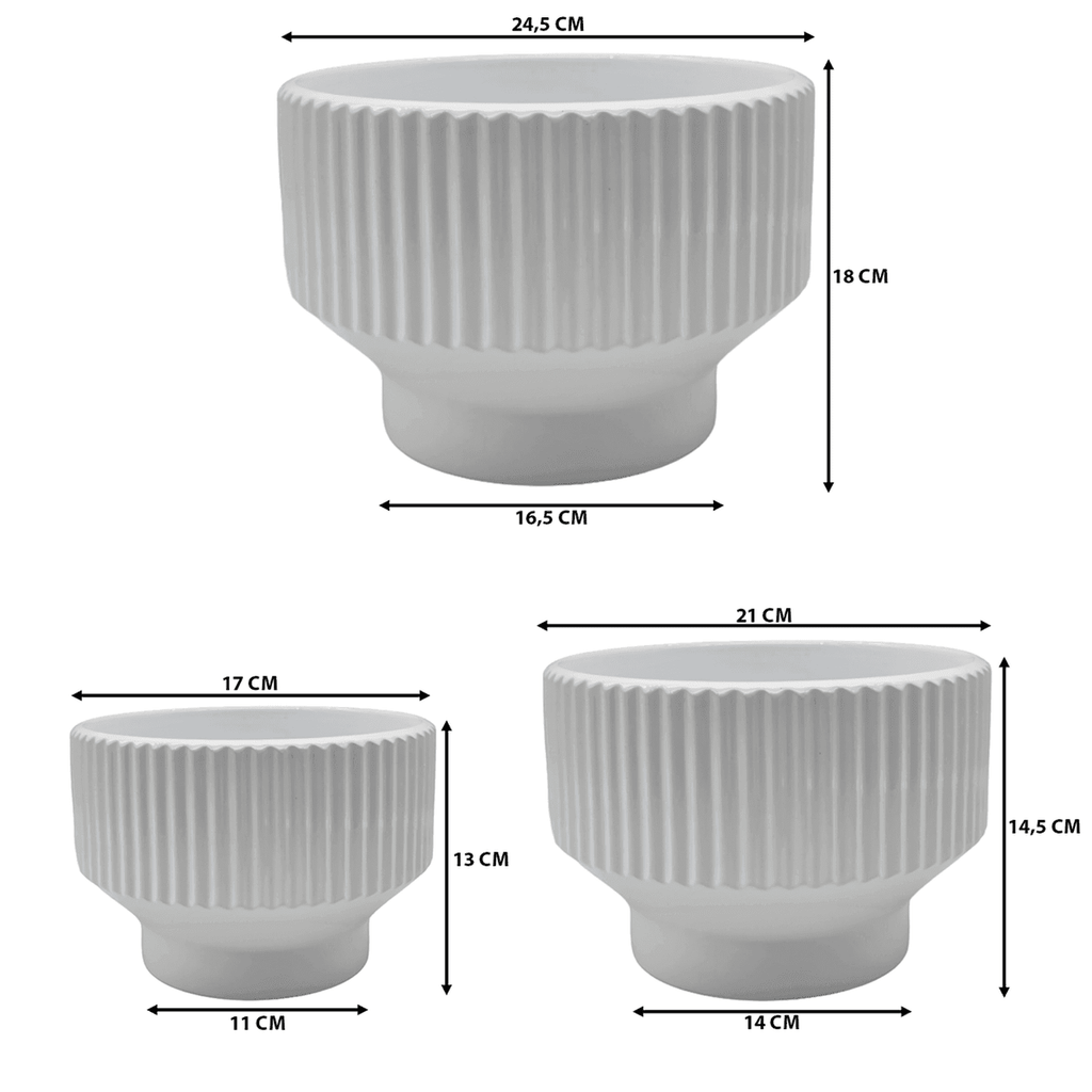 Set 3 Maceteros Maceta De Ceramica Copon Blanco Brillante - Fliperex