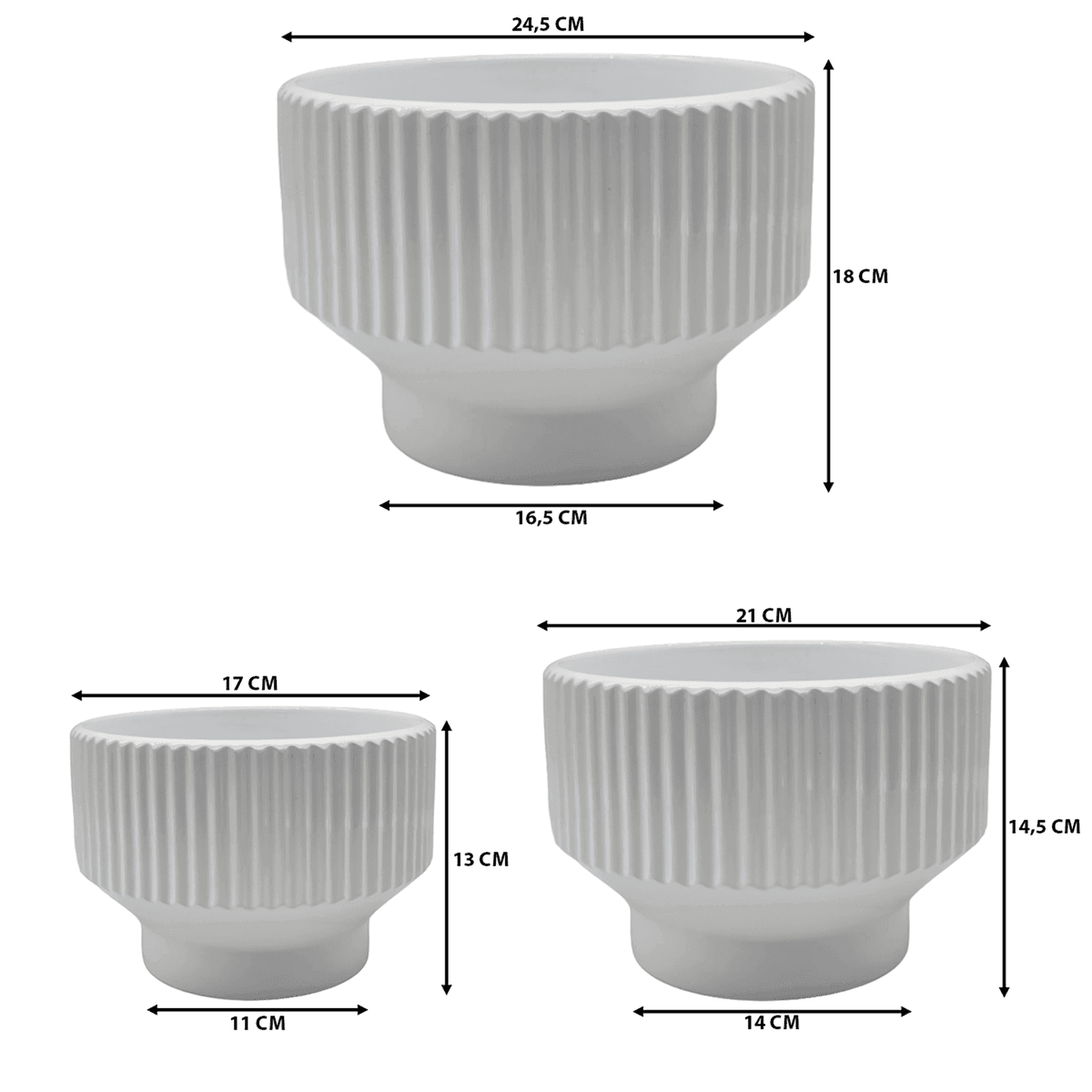 Set 3 Maceteros Maceta De Ceramica Copon Blanco Brillante - Fliperex