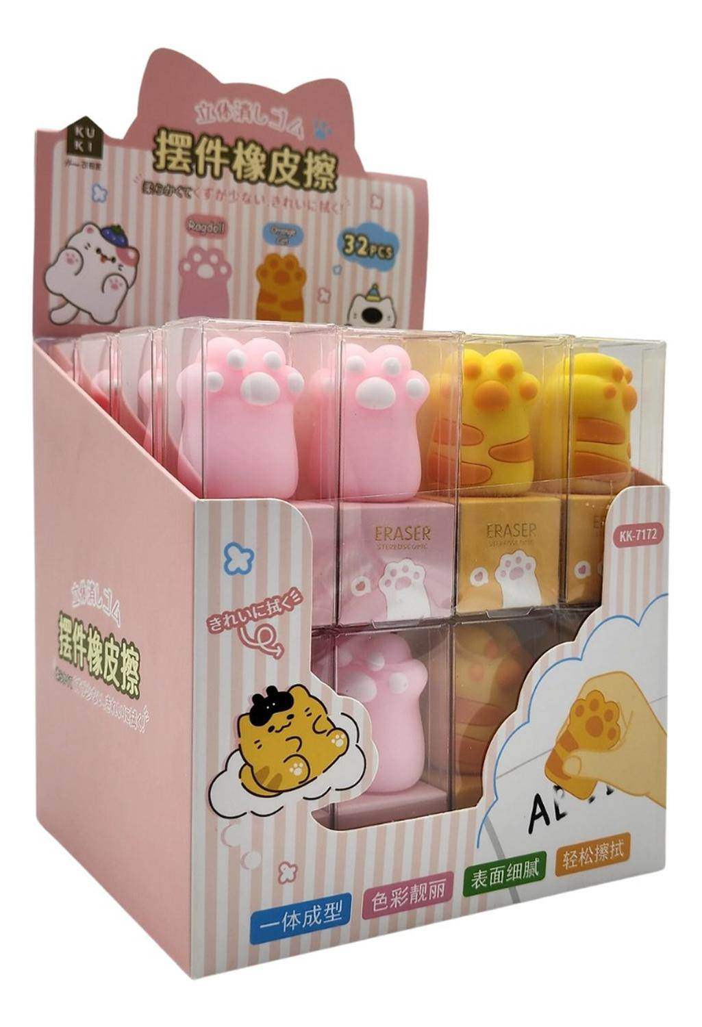 Set 2 Gomas De Borrar Patita De Gato Kawaii Colores - Fliperex