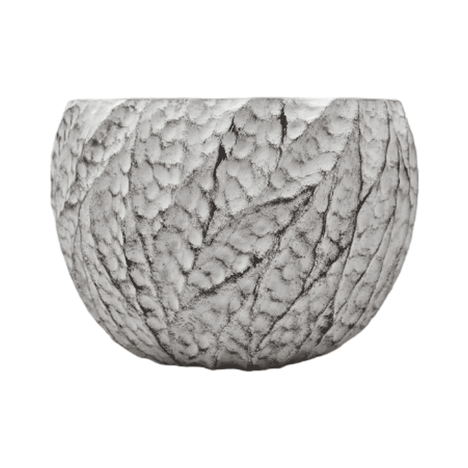 Macetero Maceta Acabado Cemento Relieve Hojas Blanco M - Fliperex