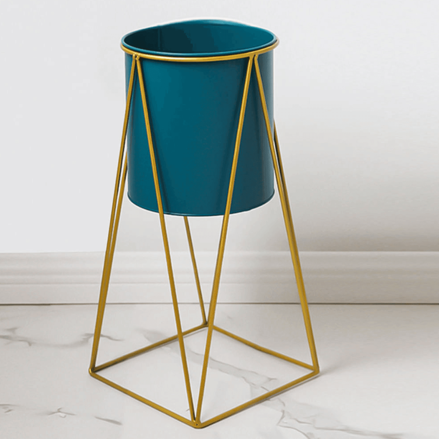 Porta Macetero Pedestal Maceta Plantas Verde Dorado - Fliperex