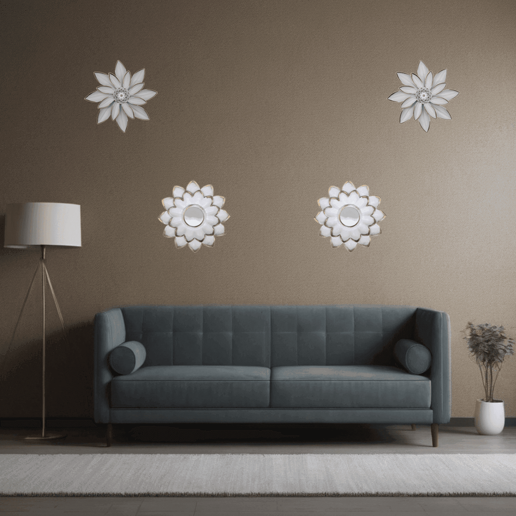 Set 4 Marcos De Espejos Flor De Loto Decorativo Blanco Deco - Fliperex
