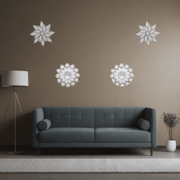 Set 4 Marcos De Espejos Flor De Loto Decorativo Blanco Deco - Fliperex