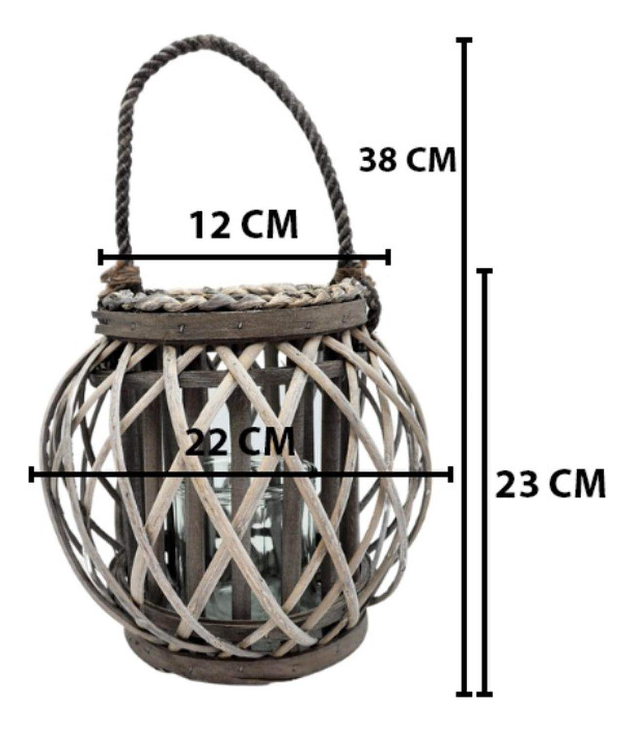 Candelabro Porta Vela Mimbre Rustico Gris Redondo Terraza - Fliperex