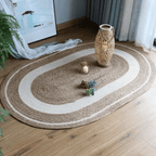 Alfombra De Yute Rustica Ovalada Natural Con Franja Blanca M - Fliperex