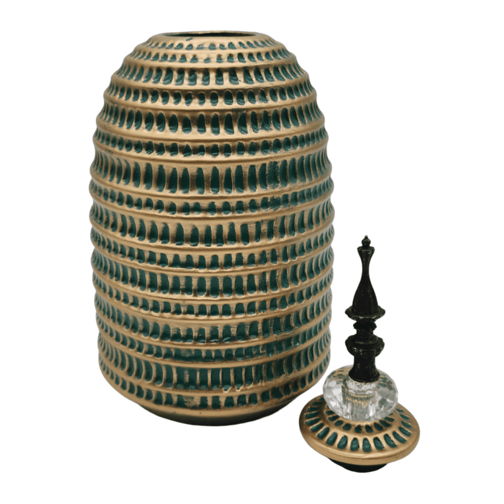 Jarron Florero Ceramica Decorativo Verde Con Dorado Egipcio - Fliperex
