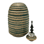 Jarron Florero Ceramica Decorativo Verde Con Dorado Egipcio - Fliperex