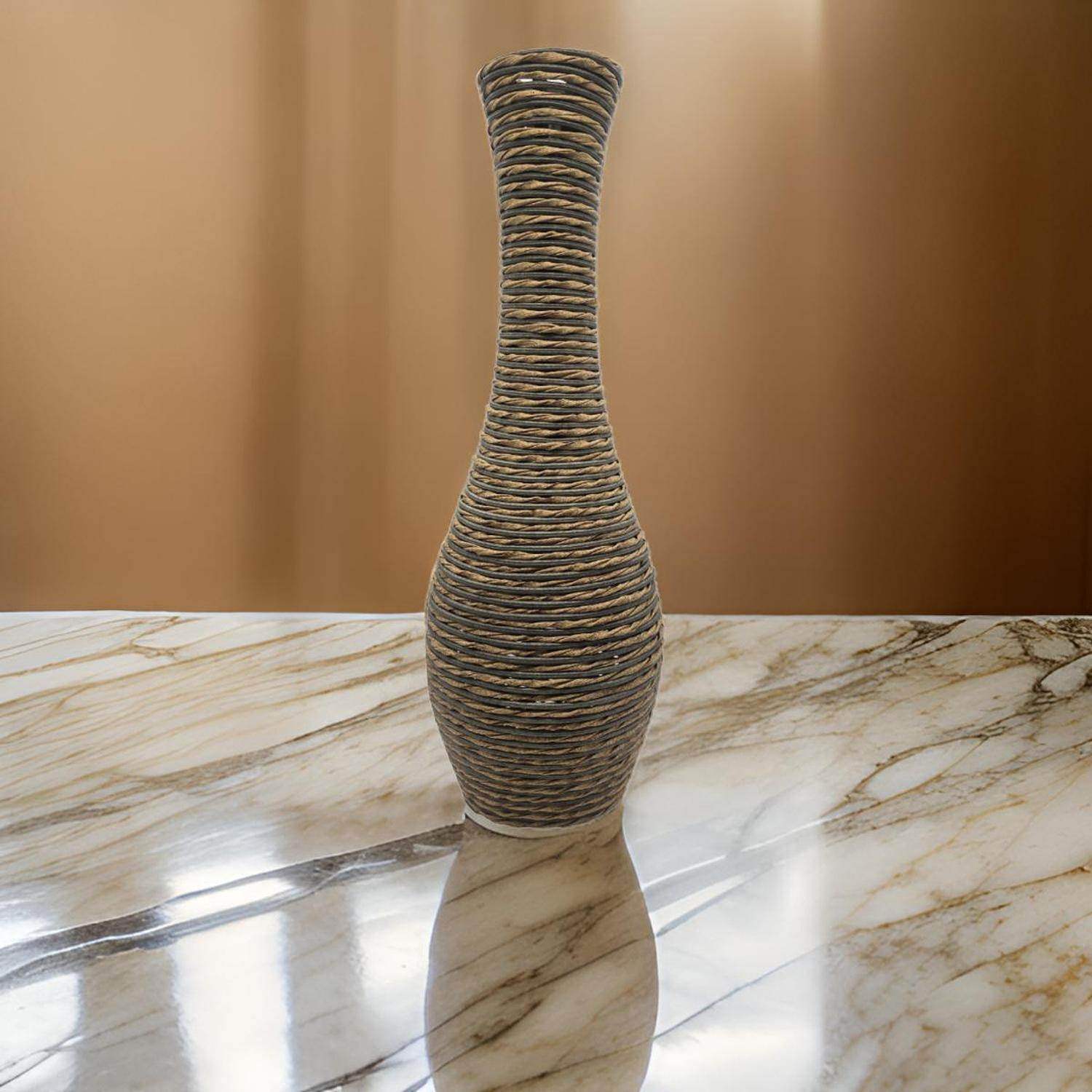 Jarron Florero Decorativo Tejido Rattan Moderno Café 60 CM - Fliperex