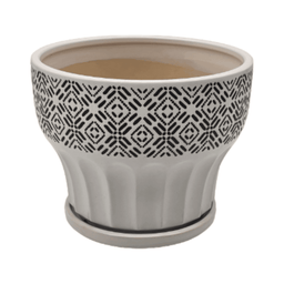 Macetero Maceta De Ceramica Blanco Patrones Negro Alto M - Fliperex