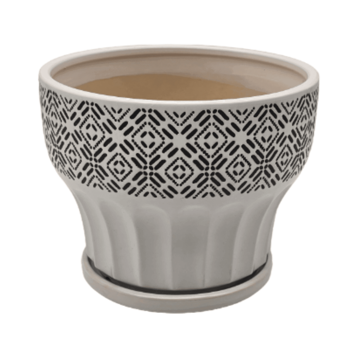 Macetero Maceta De Ceramica Blanco Patrones Negro Alto M - Fliperex