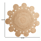 Alfombra Redonda De Yute Borde Circulos Intercalado Natural - Fliperex