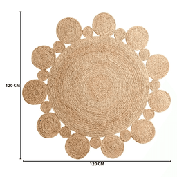 Alfombra Redonda De Yute Borde Circulos Intercalado Natural - Fliperex