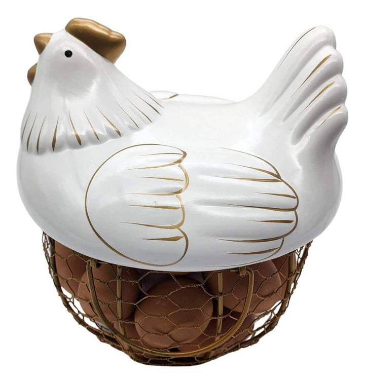 Gallina Decorativa Porta Huevos Cesta De Huevos Blanca - vista 2