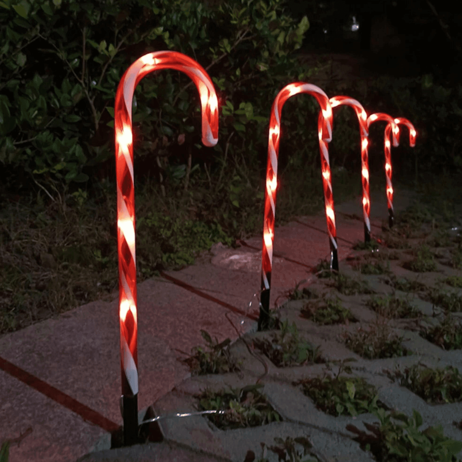 Set 5 Bastones De Navidad Luces Solares Navidad Jardin Hogar - Fliperex