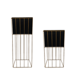 Set 2 Porta Macetero Pedestal Maceta Plantas Negro Dorado - Fliperex