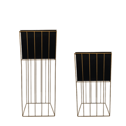 Set 2 Porta Macetero Pedestal Maceta Plantas Negro Dorado - Fliperex