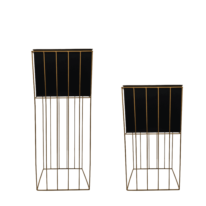 Set 2 Porta Macetero Pedestal Maceta Plantas Negro Dorado - vista 2