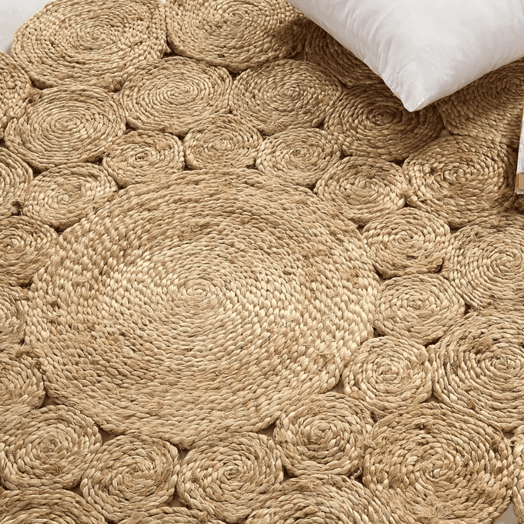 Alfombra Redonda De Yute Todo Circulos Color Natural - Fliperex
