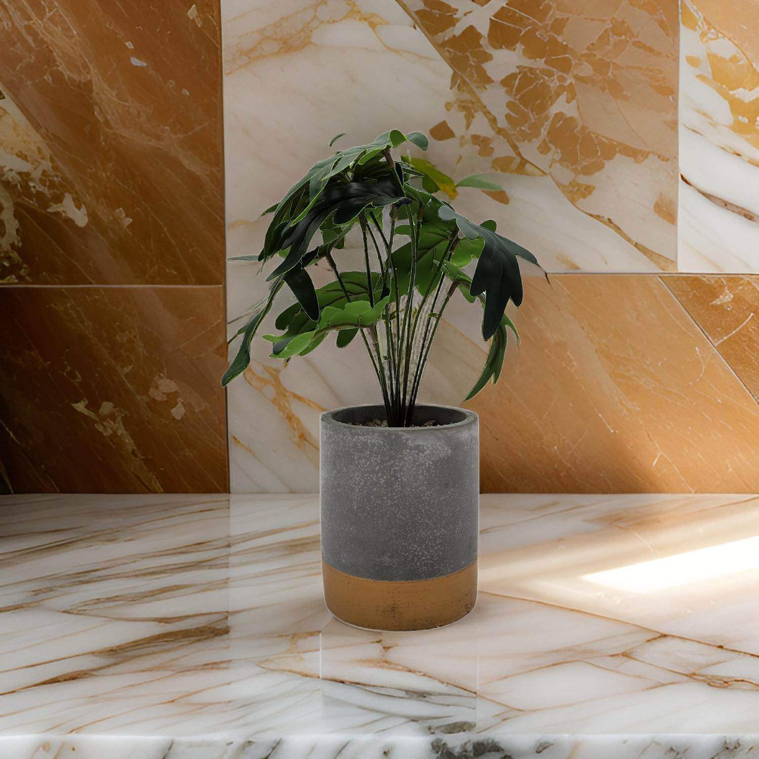 Planta Artificial Tropical Macetero Ceramica Gris Con Dorado - Fliperex